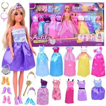 JOKOMISIADA Anlily MODEL Punčka + velik komplet 11 princesinih oblek in dodatkov ZA5695