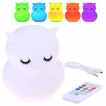 JOKOMISIADA Silikonska mehka RBG LED nočna lučka Owl + daljinski upravljalnik ZA3295