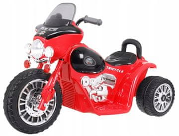 RAMIZ Baterijski motor Chopper za otroke rdeče barve + 3 kolesa + zvoki in zobniki