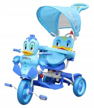 Otroško kolo Blue Duck s 3 kolesi + zvoki + streha + ovira