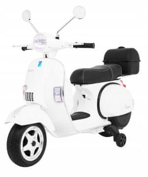 RAMIZ Vespa električni skuter za otroke bele barve + pomočna kolesa + avdio kolesa