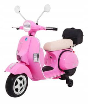 RAMIZ Vespa električni skuter za otroke roza + pomočna kolesa + avdio kolesa