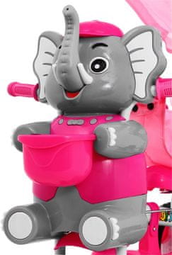 RAMIZ Otroško kolo Pink Elephant s 3 kolesi + zvoki + streha + ovira