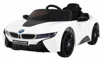 RAMIZ Dvigalo za avto BMW I8 na baterije, belo + varnostni gumb STOP za daljinsko upravljanje