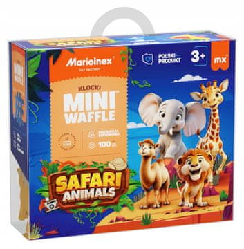 MARIOINEX mini kocke WAFFLE Safari Animals, 100 kosov, vključno s 16 živalmi