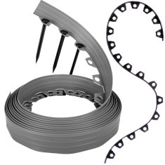 Fleksibilna plastična obroba za trato - siva, 10 m, 20 vdolbin, višina 8 cm, vremensko odporna, obroba za gredice - za vrtove in robotske kosilnice