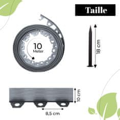 Fleksibilen plastični rob za trato, odporen na vremenske vplive, okrogel, 10 m, 20 sider, višina 10 cm