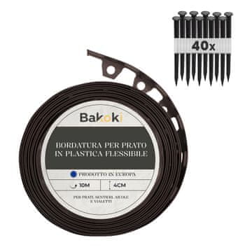 Fleksibilen rob za trato (10 m | 40 talnih sider | višina 4 cm) rjav, plastičen, vremensko odporen, rob za gredice - rob za košnjo