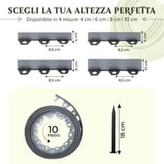 Fleksibilen rob za trato (10 m | 40 talnih sider | višina 10 cm) siv, plastičen, vremensko odporen, rob za gredice - rob za košnjo