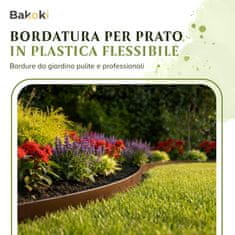 Fleksibilen rob za trato (10 m | 40 talnih sider | višina 4 cm) rjav, plastičen, vremensko odporen, rob za gredice - rob za košnjo
