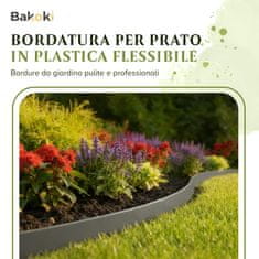 Fleksibilen rob za trato (10 m | 40 talnih sider | višina 10 cm) siv, plastičen, vremensko odporen, rob za gredice - rob za košnjo