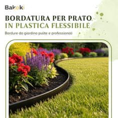 Fleksibilen rob za trato (10 m | 40 talnih sider | višina 4 cm) črna plastika, odporna na vremenske vplive, rob za gredice - rob za košnjo
