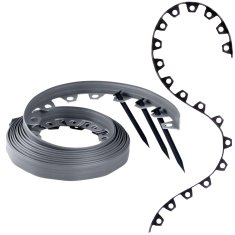 Fleksibilna plastična obroba za trato - siva, 10 m, 20 vdolbin, višina 4 cm, vremensko odporna, obroba za gredice, za vrtove in robotske kosilnice