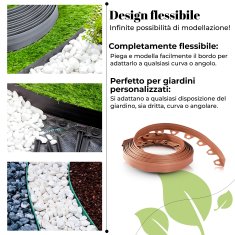 Fleksibilna plastična obroba za trato - rjava, 10 m, 20 vdolbin, višina 4 cm, vremensko odporna, obroba za gredice - za vrtove in robotske kosilnice