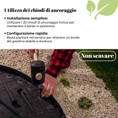 Fleksibilna plastična obroba za trato - črna, 10 m, 20 vdolbin, višina 4 cm, vremensko odporna, obroba za gredice - za vrtove in robotske kosilnice