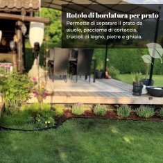 Fleksibilna plastična obroba za trato - črna, 10 m, 20 vdolbin, višina 8 cm, vremensko odporna, obroba za gredice - za vrtove in robotske kosilnice