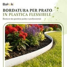 Fleksibilen rob za trato (10 m | 40 talnih sider | višina 4 cm) bel, plastičen, vremensko odporen, rob za gredice, rob za košnjo