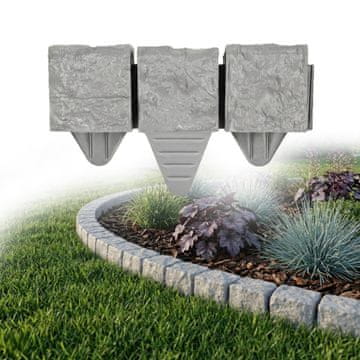 Robnik za trato 1,2 m, videz granita, siv, 10 x 10 x 10 cm - Obroba za gredico, plastična obroba za gredico, vrtna ograja, ograja za gredico
