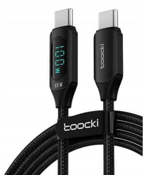 Toocki kabel 2 metra USB-C na C 100W PD QC + LCD MERILNIK ČRNE barve 2 m.