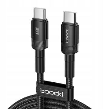 Toocki hitri kabel 100 cm USB C na USB C zmogljiv kabel 100 W 1 m črne barve