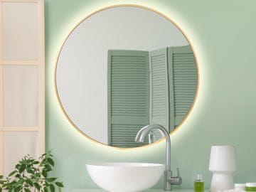 Okroglo LED ogledalo 60 cm zlate barve v aluminijastem okvirju