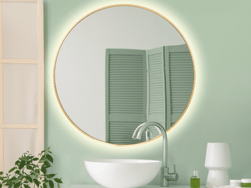 Okroglo LED ogledalo 60 cm zlate barve v aluminijastem okvirju s stikalom