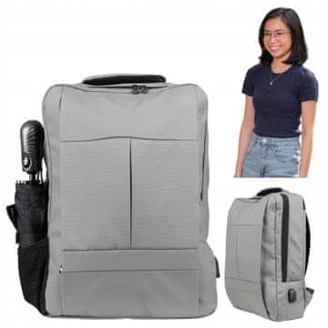 VIO Šolski nahrbtnik, za delo, siv, za 15,6" prenosnik z USB-jem za fante/deklice, moderen BK91103 siv