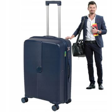 Srednje velik temno moder kovček - potovalni, na kolesih, eleganten, funkcionalen in prostoren 7918 M temno moder