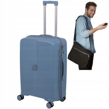 Srednje velik svetlo moder potovalni kovček - lahek, eleganten, funkcionalen in eleganten na kolesih 7918 M svetlo moder