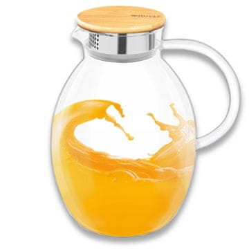 Wilmax steklena karafa z bambusovim pokrovom 2400 ml | karafa za tople ali hladne napitke | borosilikatna steklena karafa za vodo | primerna za plinske ali električne štedilnike