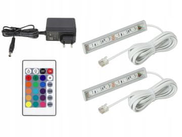 2x RGB LED za vitrine, police, okna, kabel, bela