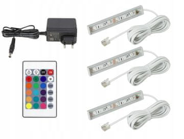 3x RGB LED za vitrine, police, okna, kabel, bela