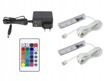 2x RGB LED sponke za steklene police, komplet sponk, bel kabel