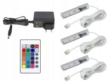 3x RGB LED sponke za steklene police, KOMPLET sponk, kabel, bela