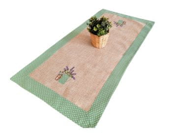 Vezen namizni prt 60x120 bež sivkine barve + zelen trak