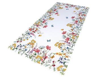 NAMIZNI TEKNIKI Pravokotni beli z barvitimi rožami 60x120 Dekorativni prtiček