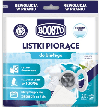 BOOSTO Pralni lističi za belo perilo Spomladanska svežina 20 kosov.