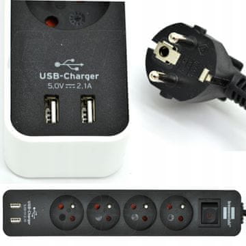 Brennenstuhl Podaljšek 4 vtičnice 2 USB 1,5 m H05VV-F3G1,5 bel/črn Ecolor