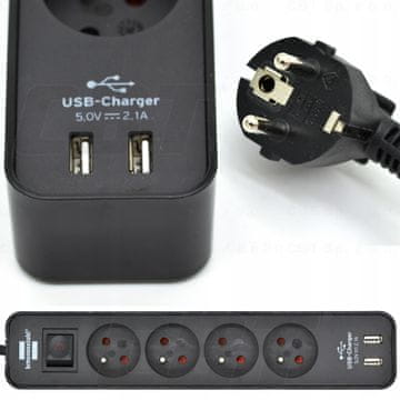 Brennenstuhl Podaljšek 4 vtičnice 1,5 m 2xUSB H05VV-F3G1,5 črne barve Ecolor