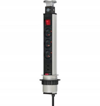 Brennenstuhl Namizni steber Tower Power z USB polnilnikom, 3 vtičnice, 2 m H05VV-F 3G1.5 s stikalom