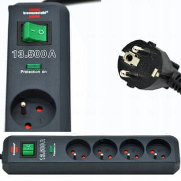 Brennenstuhl Prenapetostna zaščita 13.500A 4 vtičnice 1,5 m H05VV-F3G1,5 antracitna Eco-line