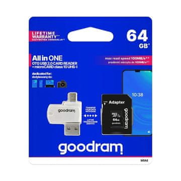 GoodRam GOODRAM bralnik pomnilniških kartic USB A + Micro USB ALL IN ONE M1A4 + kartica microSD 64 GB z adapterjem