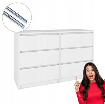 Alaska White komoda s 6 predali - funkcionalnost in stil | 120x75,2x43 cm