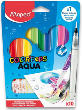 Maped Otroški flomastri Color'Peps Aqua - komplet 10 barv + vodni čopič