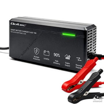 slomart Qoltec polnilnik akumulatorja LiFePO4 12V, 10A, PF 0.9, LED