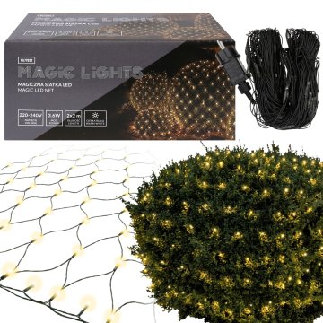 sarcia.eu Čarobna LED mreža, Svetlobna zavesa 2x2m 160 LED, svetlobna mreža za vrt, TOPLA BELA