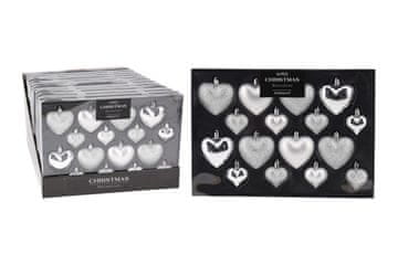 HOMESTYLING Božični okrasek HEART 4,5cm/6,5cm (8+8 kosov)