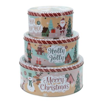 Okrogla pločevinasta škatla CHRISTMAS set 3 kosi.
