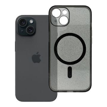 OEM Ovitek za iPhone 14 Clear Mag Cover (STR / CAMERA PROTECTION), združljiv z MagSafe, črn z bleščicami