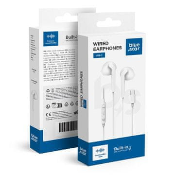 Blue Star Žične ušesne slušalke USB-C (DAC) Blue Star PA-M15C-R, 1,2 m, bele